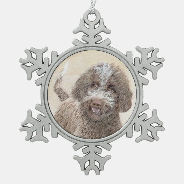 Lagotto Romagnolo Painting - Cute Original Dog Art Snowflake Pewter Christmas Ornament (Front)