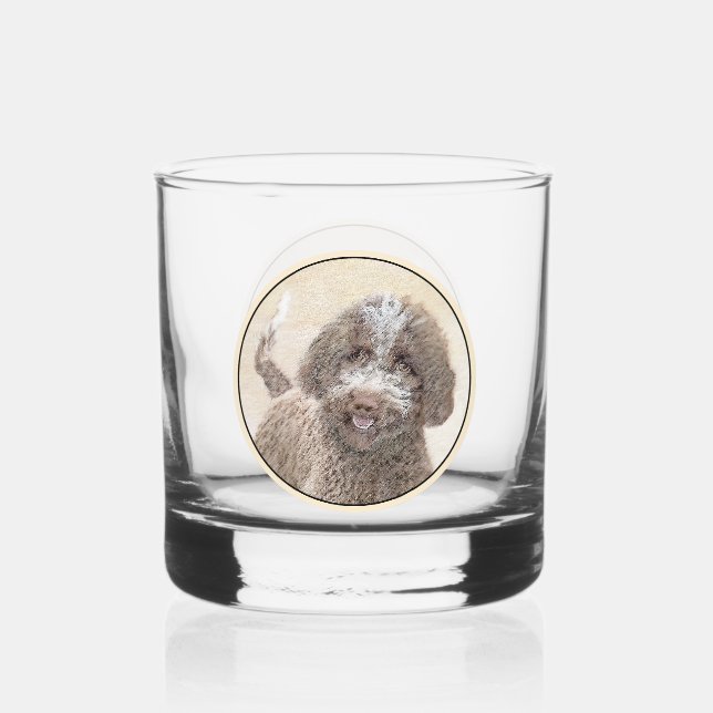 Lagotto Romagnolo Painting - Cute Original Dog Art Whiskey Glass (Front)