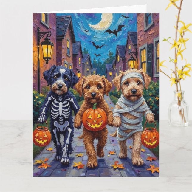 Lagotto Romagnolo Trick-or-Treating Halloween  Card (Yellow Flower)