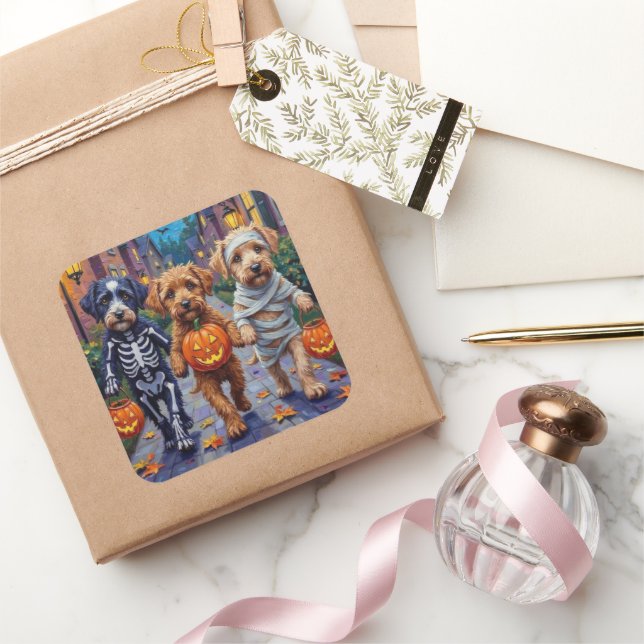 Lagotto Romagnolo Trick-or-Treating Halloween  Square Sticker (Gifting)