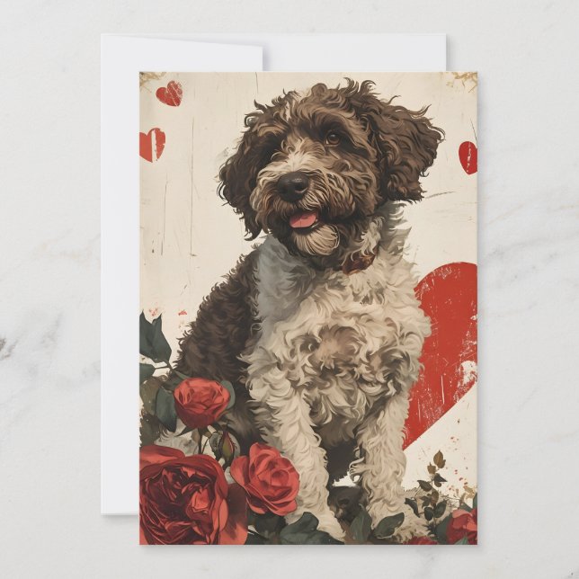 Lagotto Romagnolo Vintage Valentine's Day  Holiday Card (Front)