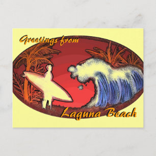 Laguna Beach California surfer art greet postcard