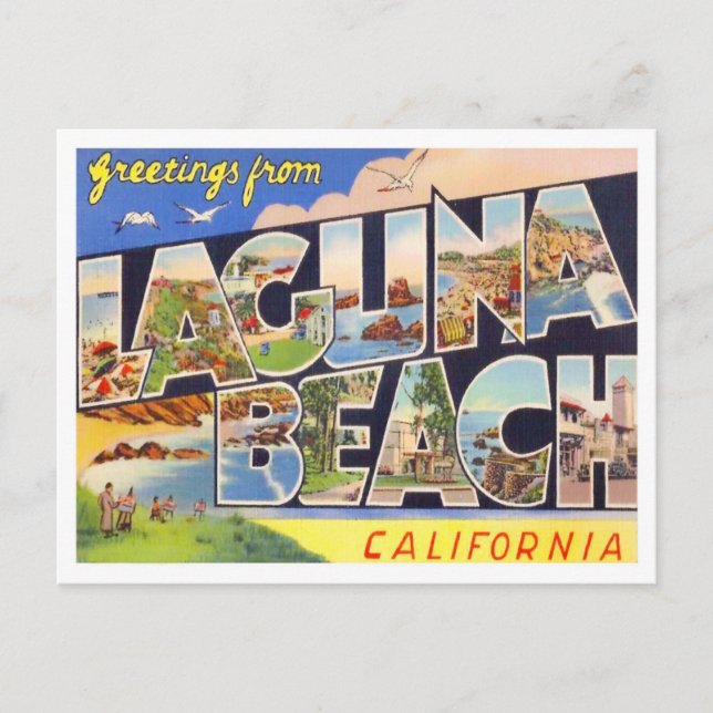 Laguna Beach, California Vintage Big Letters Postcard (Front)