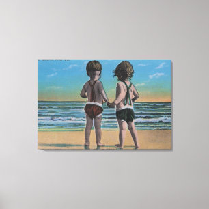 Laguna Beach, FL - Greetings From Scene w/ Kids Canvas Print
