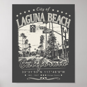 LAGUNA BEACH ORANGE CALIFORNIA VINTAGE  POSTER