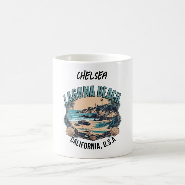 Laguna Beach Retro Vignette Personalised Coffee Mug (Center)