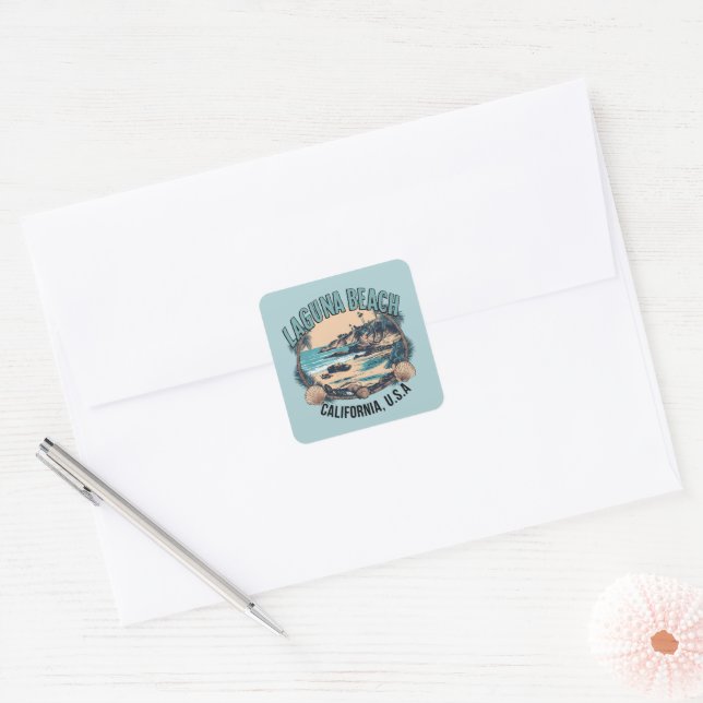 Laguna Beach Retro Vignette Square Sticker (Envelope)