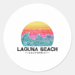 Laguna Beach Surfing Waves Retro California Sunset Classic Round Sticker
