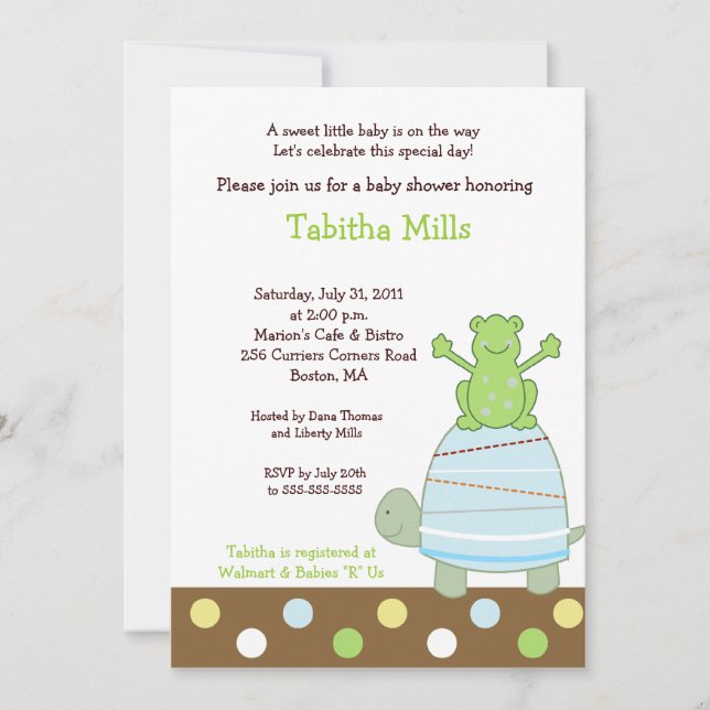 Laguna Frog & Turtle 5x7 Baby Shower Invitation (Front)