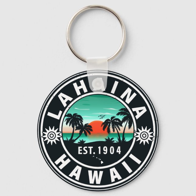 Lahaina Hawaii Beach Retro Sunset Souvenir 60s Key Ring (Front)