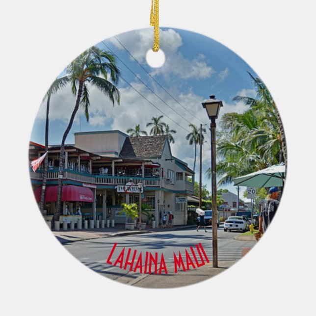 Lahaina Hawaii Panoramic Christmas Ornament (Back)