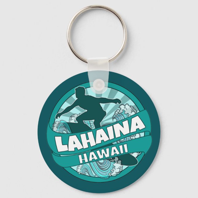 Lahaina Hawaii teal surfer logo keychain (Front)