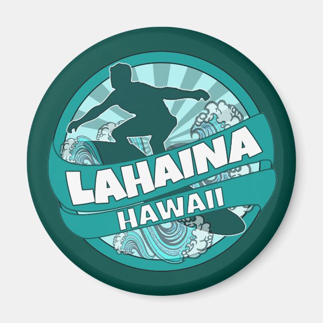 Lahaina Hawaii teal surfer logo magnet (Front)