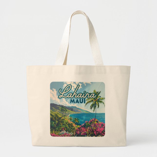 Lahaina Maui Hawaii Beach Coast Retro Large Tote Bag (Front)