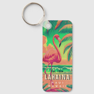 Lahaina Maui Hawaii Retro Flamingo Souvenir 1950s Key Ring