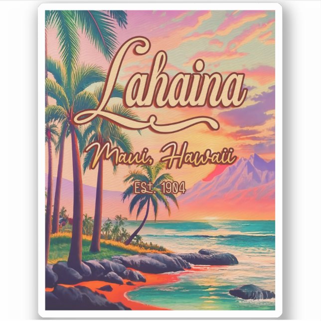 Lahaina Maui Hawaii Retro Sunset Souvenir 1950s (Front)