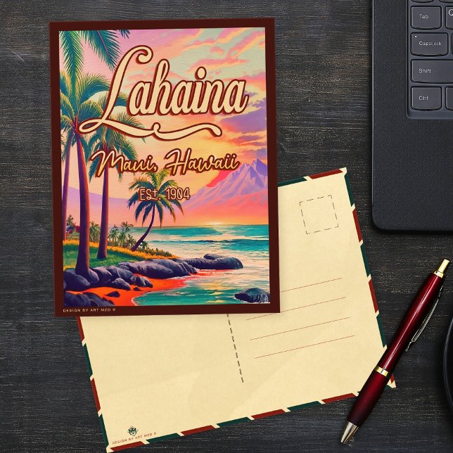 Lahaina Maui Hawaii Retro Sunset Souvenir 1950s Postcard (Creator Uploaded)