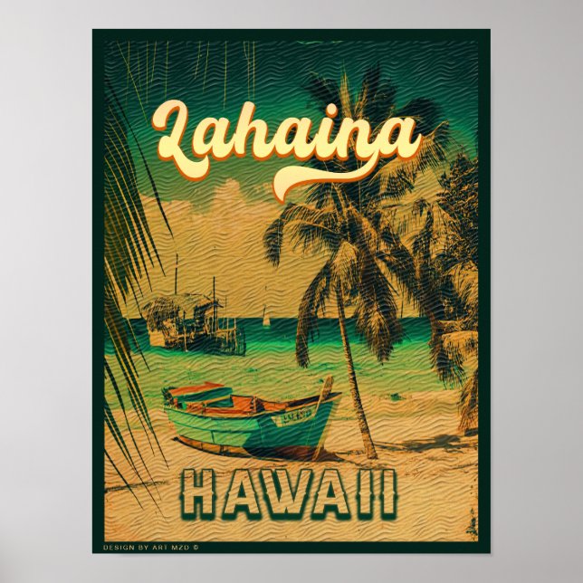 Lahaina Maui Hawaii Retro Sunset Souvenir 1950s Poster (Front)