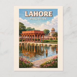 Lahore Pakistan Gardens Illustration Travel Art Postcard
