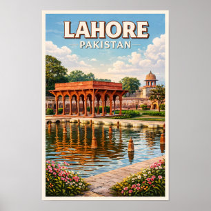 Lahore Pakistan Gardens Illustration Travel Art Poster