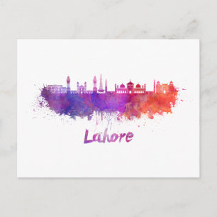 Lahore skyline in watercolor postcard