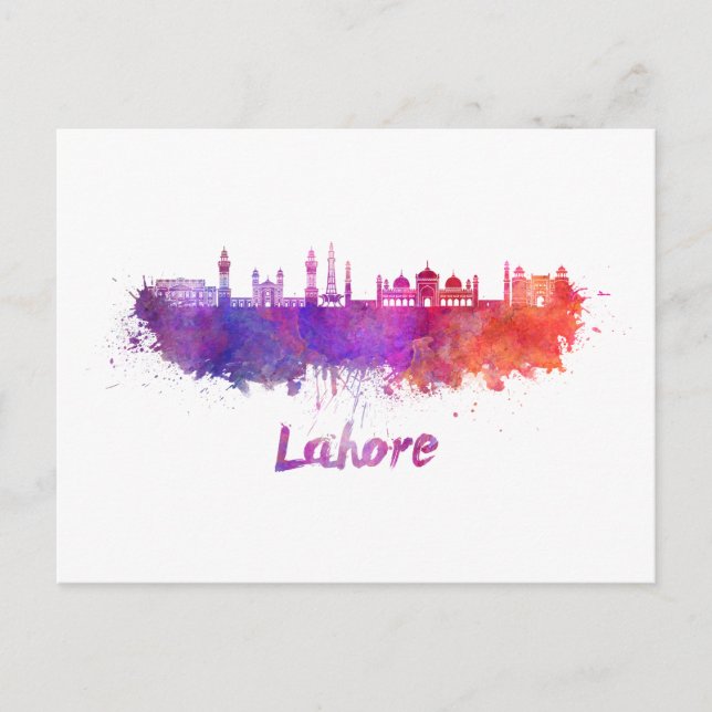 Lahore skyline in watercolor postcard (Front)