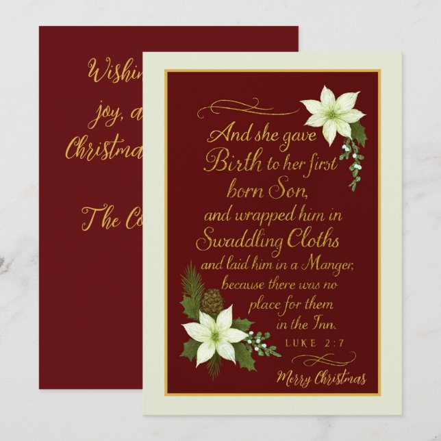 Laid in a Manger – Luke 2:7 Christmas Blessing Holiday Card (Front/Back)