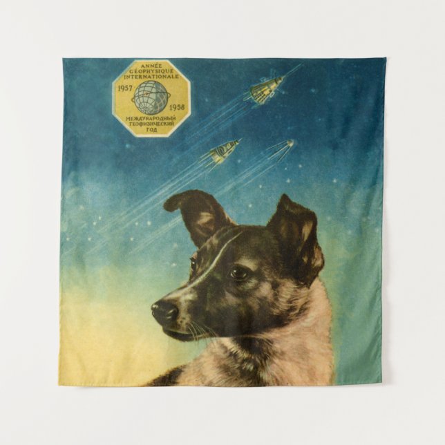 Laika — Soviet vintage space poster Tapestry (Front)