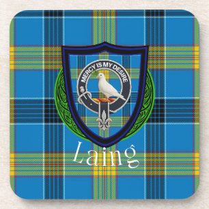 Laing Scottish Clan Tartan & Crest Coaster
