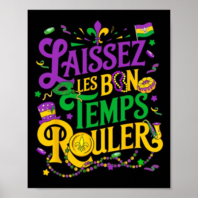 Laissez Les Bon Temps Rouler Mardi Gras Beads Fleu Poster (Front)
