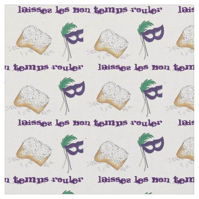 Laissez Les Bon Temps Rouler Mardi Gras Beignet Fabric (Close Up)