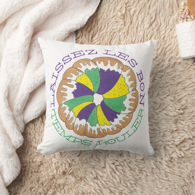 Laissez Les Bon Temps Rouler Mardi Gras King Cake Cushion (Blanket)