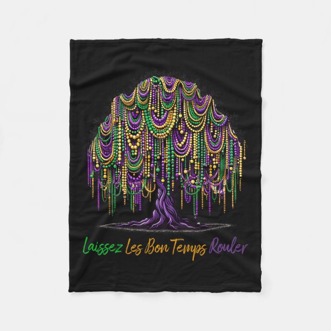 Laissez Les Bon Temps Rouler Mardi Gras Tree Beads Fleece Blanket (Front)