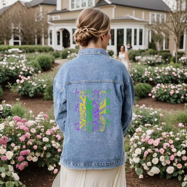 Laissez les bon temps rouler Typography Mardi Gras Denim Jacket (Wedding Back)