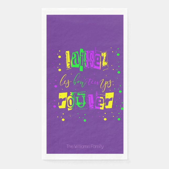 Laissez les bon temps rouler Typography Mardi Gras Napkin (Front)