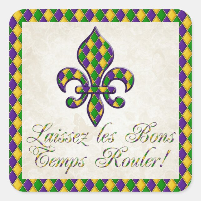 Laissez les Bons Temps Rouler Mardi Gras Fleur d1 Square Sticker (Front)