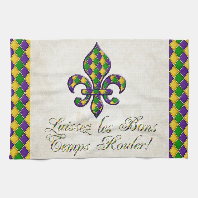 Laissez les Bons Temps Rouler Mardi Gras Fleur d1 Tea Towel (Horizontal)