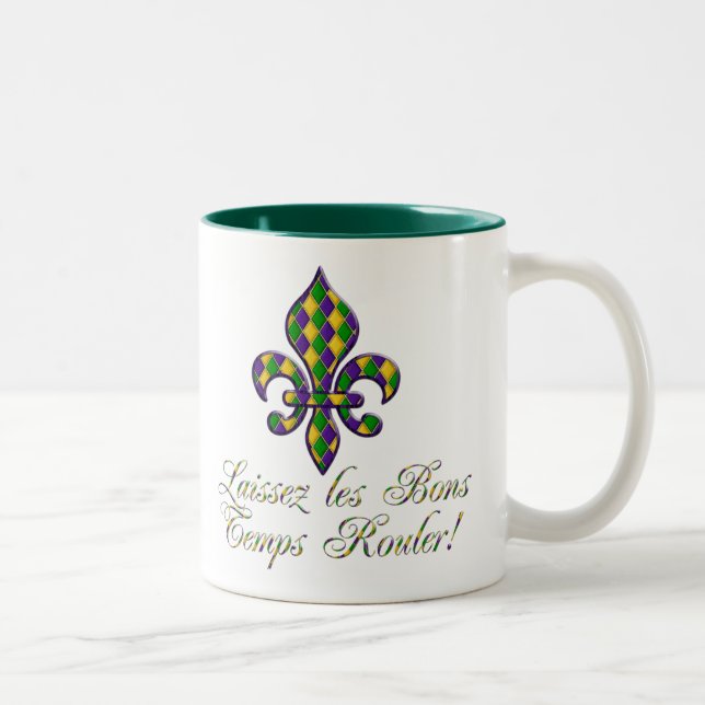 Laissez les Bons Temps Rouler Mardi Gras Fleur d1 Two-Tone Coffee Mug (Right)