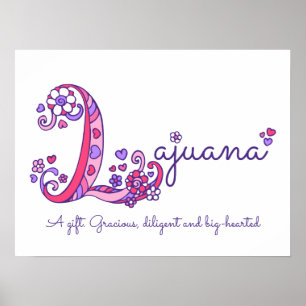 Lajuana initial L doodle heart art name meaning Poster