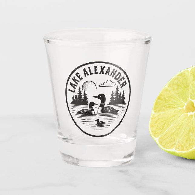 Lake Alexander Loon Cabin Nature Scene Shot Glass (Front)