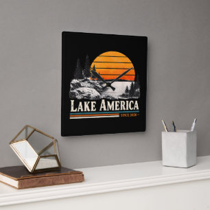 Lake America 2026 Vintage Square Wall Clock