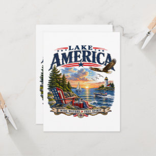 Lake America Sunset Patriotic Eagle Invitation