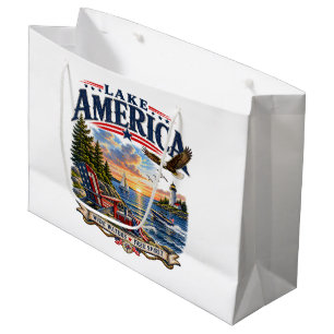 Lake America Sunset Patriotic Eagle Large Gift Bag