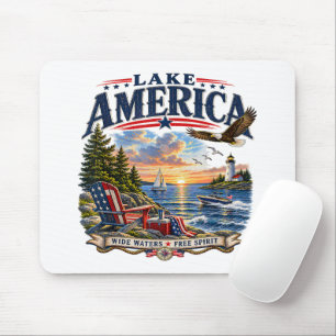 Lake America Sunset Patriotic Eagle Mouse Mat