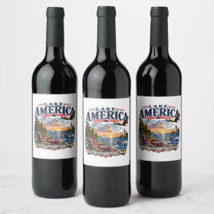 Lake America Sunset Patriotic Eagle Wine Label
