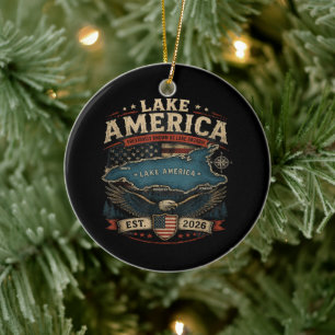 Lake America USA Previously Funny Patriotic Ceramic Tree Decoration