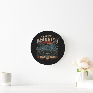 Lake America USA Previously Funny Patriotic Round Clock