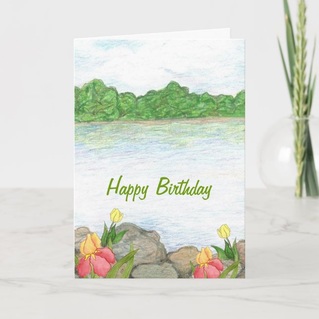 Lake and Flowers Birthday Card (Front)