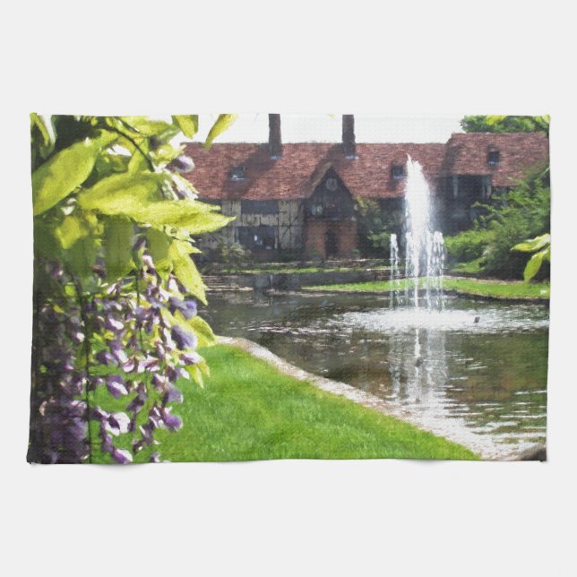 Lake and Fountain at RHS Wisley Tea Towel (Horizontal)