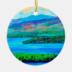 Lake and Mountains ceramic ornament, art, painting Tree Decoration